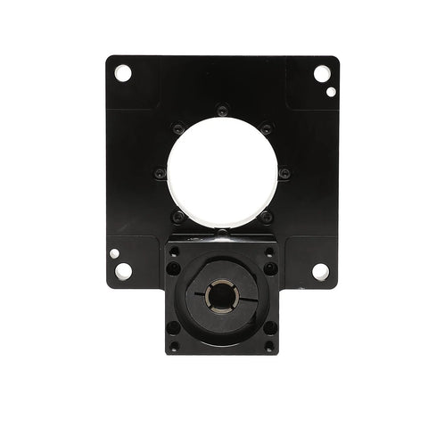 PGFUN hollow rotary actuator mounting plate with central circular bore and gear housing, black metal