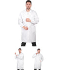 Custom Embroidered Lab Coat For Men With Your Name Or Text Personalized Long Sleeve Three Pocket Medical Coat Durable Stain Resistant Comfortable Fit Ideal For Doctors Nurses And Medical Students, shown on model.