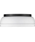 14-Inch Duncan Flush Mount Ceiling Light In Matte Black With Matte White Shade, side view of modern fixture with clean silhouette.