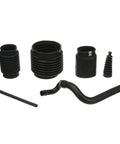 Stern Drive Transom Seal Repair Kit To Fix Your MerCruiser Bravo And Blackhawk Stern Drives With Exhaust Bellows Hoses Seals Gaskets And Clamps For Sealing The Transom Opening Right. Black rubber transom seal repair kit parts laid out