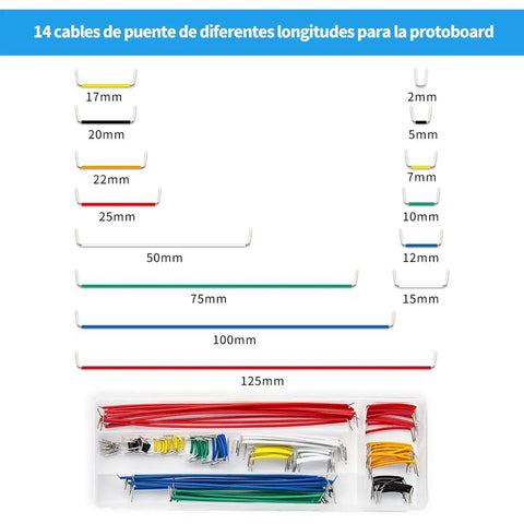Maker Favorite Electronics Component Fun Kit jumper wires set with various lengths displayed, ideal for prototyping on a breadboard.