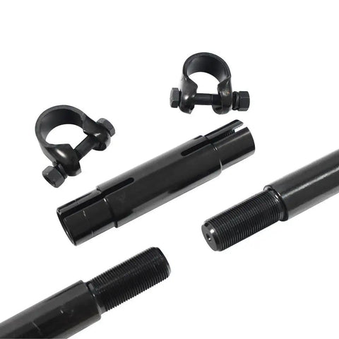 0 To 8 Inch Front Suspension Track Bar For Ford F250 F350 Super Duty 2005 To 2016 Forged Adjustable Panhard Bar Rod, Beefy 4x4 Ready, CNC Machined Steel, Maintenance Free Bushing; black adjustable track bar with clamps and threaded ends