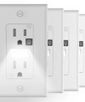 Receptacle Outlet With Night Light And Tamper Resistant Design, White Decorator Wall Outlet 15A 125V, 4 Pack front view.