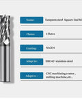 Side view of a 1/2 inch carbide square end mill with 4 flutes and AlTiN coating