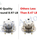 Comparison of 8.97 LB OE Quality Wheel Hub vs 8.47 LB Other in Set Of 4 Wheel Hub Bearing Assemblies For 1998 To 2001 Oldsmobile Intrigue