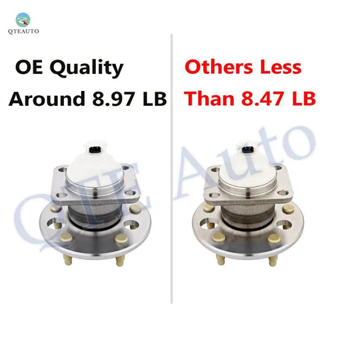 Comparison of 8.97 LB OE Quality Wheel Hub vs 8.47 LB Other in Set Of 4 Wheel Hub Bearing Assemblies For 1998 To 2001 Oldsmobile Intrigue