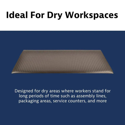 Industrial Workhorse Two By Three Foot Anti Fatigue Mat Delivers Rock Solid Standing Comfort With Five Eighth Inch Thick Closed Cell Pvc Foam Core for dry workspaces.