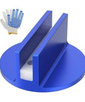 Precision Magnetic Socket Pad Welding Adapter With Robust Aluminum Alloy Construction For Frame Guide Rail Setup shows blue pad with gloves.