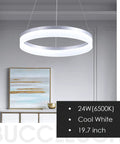 Sleek Modern LED Chandelier Round Pendant Light 19.7 Inch Dimmable Ceiling Light mounted above a console table showcasing dimmability