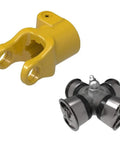 Heavy Duty Cross Bearing U Joint Kit And Tractor Yoke Assembly One Three Eighths Inch Six Spline showing yellow yoke and black U-joint.