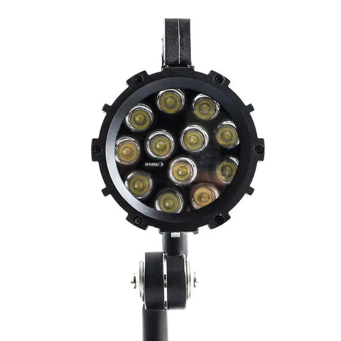 Front view of 12W LED Work Light with 32-Inch Arm for Lathe CNC Milling Drilling Machines, 24-36V IP68 Waterproof Aluminum Alloy Industrial Lamp