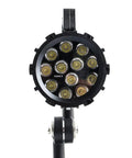 Front view of the round head on Beast Mode 12W LED Work Light With 32 Inch Arm For Lathe And CNC Milling Machines IP68 Waterproof.