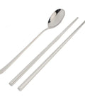 Stainless Steel Travel Utensils Set With Case, Portable Silverware Kit With Chopsticks And Spoon on white background.