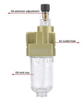 Oil Mist Lubricator For Pneumatic Tools And Compressors FRL Unit With Three Eighths To One Half Inch BSPT NPT Connections