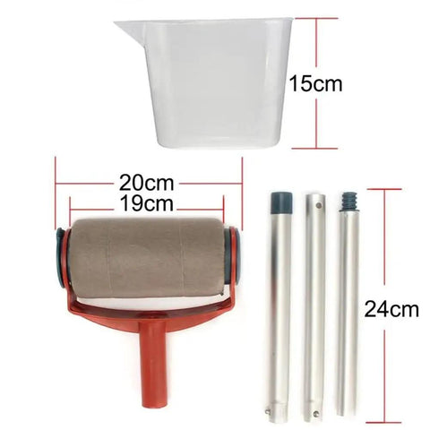 Premium Flocked Paint Roller Edger Tool For Walls And Trim with measuring cup and extension poles, ideal for easy painting.