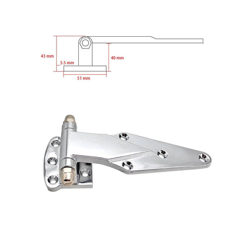 6 Inch Heavy Duty Door Hinges For Cold Storage Freezers With 180 Degree Adjustable Knuckles And Smooth Operation, shown with dimensions.