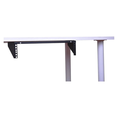 2U Vertical Wall Mount Rack Beefy Heavy Duty 125lbs Capacity Bracket installed under a desk showcasing stable construction