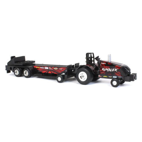 One Sixty Fourth Magnum Red Rumbler Pulling Tractor with Sled for collectors, kids 3+, realistic roll bar, oversized tires, 1/64 scale
