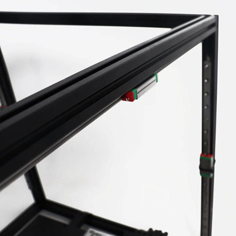 Straight Fire Vorbear 2.4 Frame Kit With Hiwin Linear Rails close-up of aluminum extrusions and linear rail system for 3D printing.