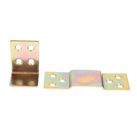 Built Like A Tank Bed Hinges Plug In Hardware Set with L brackets, iron material, sizes 42x27x2mm and 1.65x1.06x0.08in.
