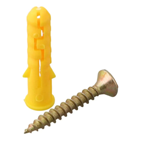 200 Pieces M6x30 Self Drilling Ribbed Wall Anchors Kit For Drywall No Prep Install, Yellow zinc-plated anchor and screw