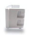 Side view of Upgraded Lifetime Appliance Door Shelf Bin Rack Replacement, showing sturdy white plastic construction.