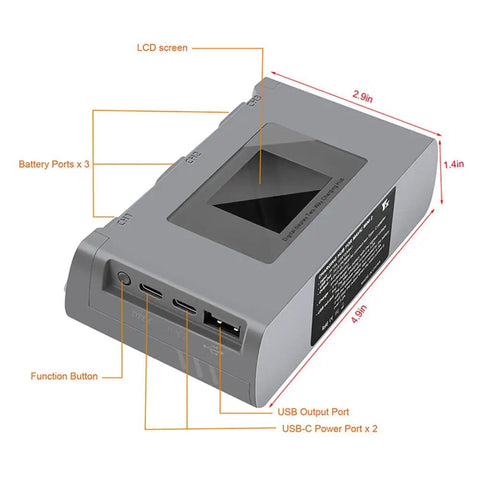 Dimensions of Two Way Battery Charging Hub For Mini 4K Mini SE And Mini 2 Drones Charge Up To Three Batteries In Sequence With Color LCD