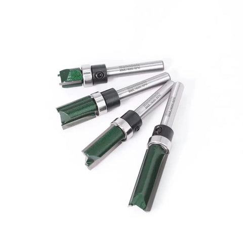 Pattern Flush Trim Router Bits Set One Quarter Inch Shank with Bottom Bearing for Precise Template Work and Intricate Cuts Durable Sharp Easy To Use for Home DIYers and Woodworking Pros displayed on white background