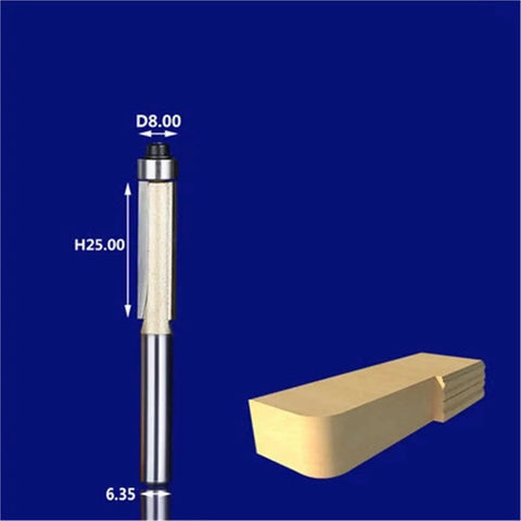 Professional Grade Double Edged Straight Trimming Cutter With Bearing For Woodworking Milling Machines 25mm Size precision tool beside wood profile.