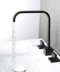 Matte Black 2-Handle 3-Hole Widespread Bathroom Sink Faucet With Pop-Up Drain, Solid Brass Construction, 8-Inch Centers, Waterfall Style Gooseneck Spout, Fingerprint-Resistant Finish, Easy Temperature Control