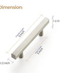 30 Pack Brushed Nickel Square Cabinet Pulls 5 Inch Overall Length With 3 Inch Center Mount Half Inch Width and Dimensions Shown