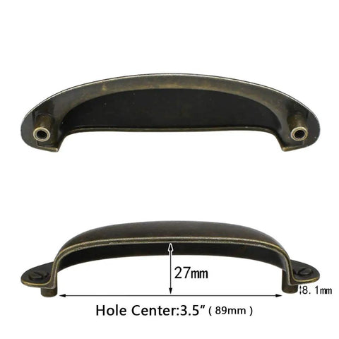 Top Shelf 6 Pack Vintage Farmhouse Cup Pulls Antique Bronze Cabinet Hardware Heavy Duty Zinc Alloy Shell Design Drawer Handles Smooth Finish For Kitchen Cabinets And Wood Furniture 89 Mm close-up view with dimensions shown