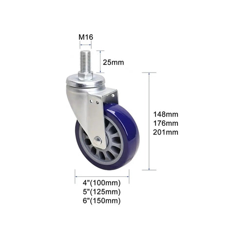Heavy Duty TPU Swivel Caster Wheels With Brakes Top Plate Mount 360 Degree Swivel Mx Threaded Stem Rolling Casters For Workbench