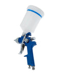 Handheld Airbrush Spray Gun Kit With Gravity Feed Paint Sprayer And Rust Proof Steel Body adjustable nozzle view with paint cup.