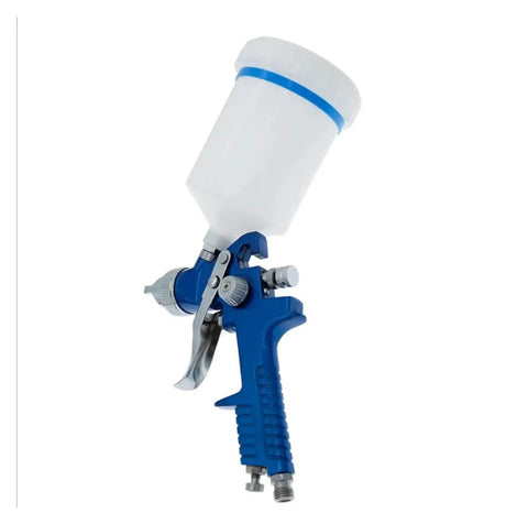 Handheld Airbrush Spray Gun Kit With Gravity Feed Paint Sprayer And Rust Proof Steel Body adjustable nozzle view with paint cup.