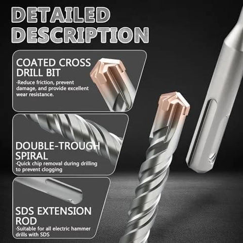 FROOOK SDS Plus rotary hammer drill bit with coated head and four carbide edges, 1.5x18 in for masonry.