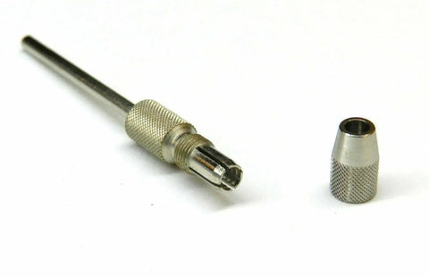 Two Millimeter Silicone Polishing Point Set 15 Piece Assortment With Five Grades And Chuck Mandrel shown with mandrel and part