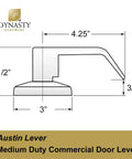 Diagram of Keyed Lever Door Lockset For Commercial Use ADA Compliant Satin Chrome Office Entry Lock dimensions