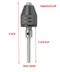 Two Piece 3mm Shank Three Jaw Keyless Drill Chuck Collet Conversion Adapter With 0.3 To 3.4 mm Clamping Range For Dremel Engraver And Nail Drill