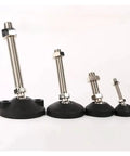 Universal Adjustable Leveling Feet With Swivel Base And Articulating Legs Provide Dead Set Stability For Heavy Gear And Furniture showing various sizes.