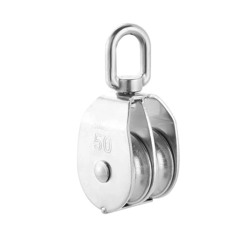 M50 Double Pulley Block Set, Stainless Steel 304 Heavy Duty Swivel Pulley System for Lifting and Cable Loading, Two Pack
