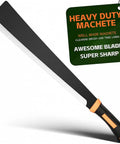 Heavy Duty Sickle Machete with Black Stainless Blade, 20 Inch for Yard Work and Bush Clearing, Rubber Grip, Product Label Visible