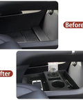 Before and after of Hyundai Santa Fe Lower Center Console Organizer Insert 2024 2025 2026 One To One Fit Glove Box Tray Armrest Storage
