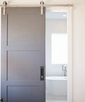 Invisible Recessed Pocket Door Lock With Handle Sliding Barn Door Latch Kit With Keys Black Finish Fits 35 To 55 Millimeter Thick Doors Easy Install And Durable Mortise Lock For Home Closet And Furniture Hardware installed on sliding door