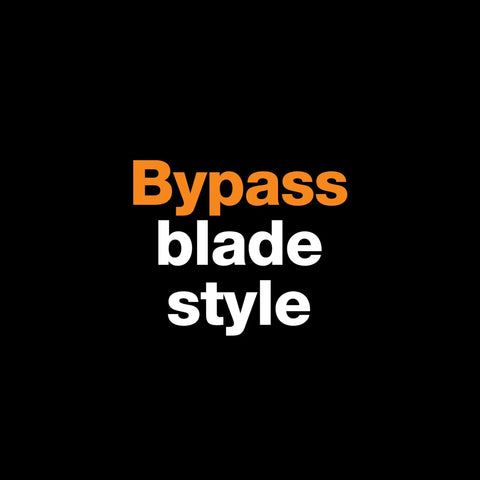 Text highlighting "Bypass blade style" on a black background, part of Go-To 28-Inch Power-Lever Bypass Lopper For Tree Trimming.