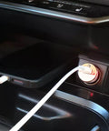 CarPlay USB A To Lightning Cable For iPhone And iPad One Meter Long Sync And Charge Cord connected in car charging port