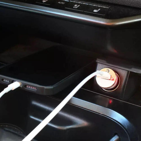 CarPlay USB A To Lightning Cable For iPhone And iPad One Meter Long Sync And Charge Cord connected in car charging port