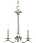 Silver light fixture with three candle bulbs, Inspire Collection 3 Light Chandelier In Antique Bronze With Waving Metal Arms And Off White Linen Shades, Ceiling Chain Mount With 6 Foot Chain, Rustic Modern Vibe For Dining Room Or Foyer Lighting.