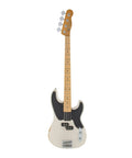 Mike Dirnt RoadWorn Precision Bass With Custom 59 Split Coil Pickup And Nitrocellulose RoadWorn Finish In White Blonde Includes Hardshell Case Gig Ready For Stage And Studio. front view of white blonde ash body bass with maple neck