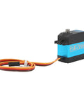 Heavy Duty All Metal Digital Servo Packed With Hella Strong 25kg Torque And Quick 180 Rotation For Water Resistant Rc Crawler Truck Parts And Off Road Mods, featuring coreless motor and colorful wires.